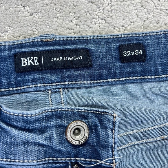 BKE Jake Straight Jeans Mens 32x34 Blue Medium Wash Stretch Denim Distressed - Picture 7 of 16
